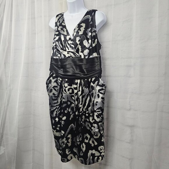 Onyx Nite Black Gray Leopard Cocktail Dress Sleeveless Satin Formal 20W - Picture 6 of 14